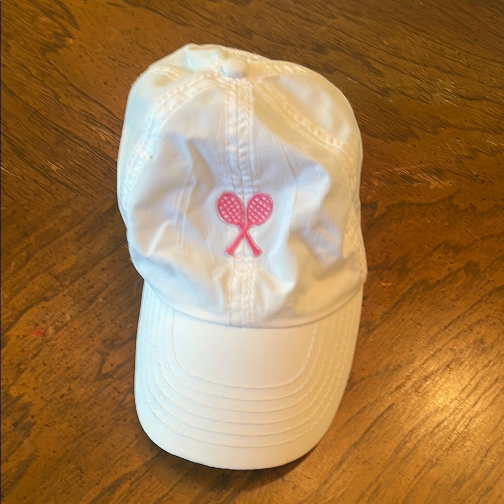 White Cap with Pink Tennis Racket Design